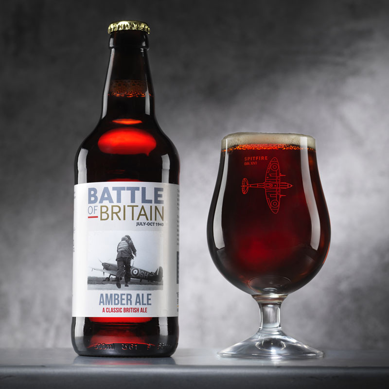 Battle of britain amber ale 6 pack 6 bottled beers from imperial war museums spitfire beer glass engraved